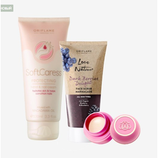 Set: hand cream, revitalizing face scrub with organic berries and softening balm