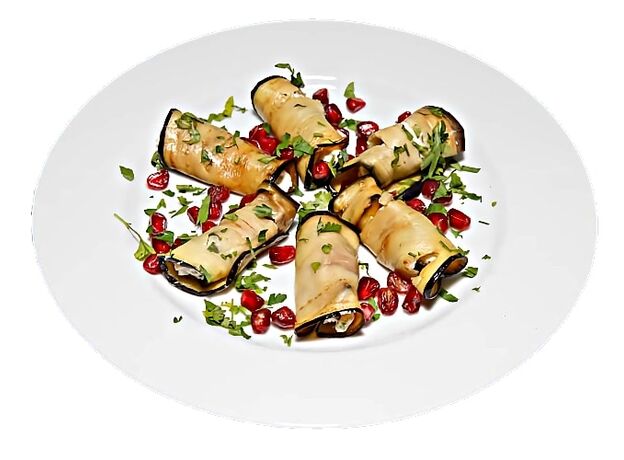 Eggplant rolls with nuts